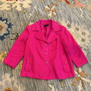 Talbots The Jackie Fit Linen Blazer Size 12 Petite Pink Lined 3/4 Sleeve Pocket